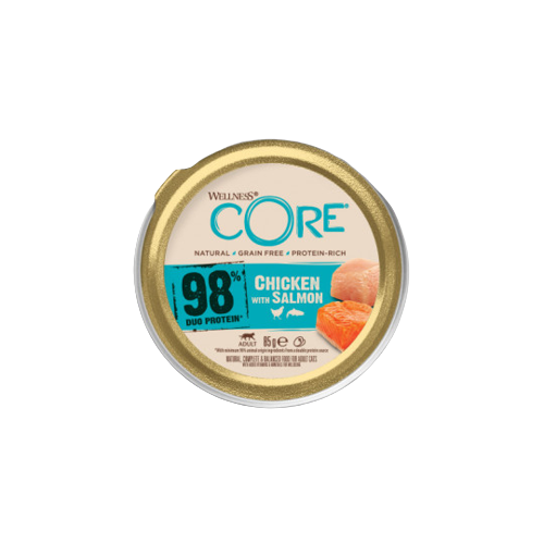 Leverancier-fournisseur-wellness-core-grain-free-cup-98-duo-protein-kip-met-zalm-poulet-saumon-adult-85g-voor-kat-pour-chats